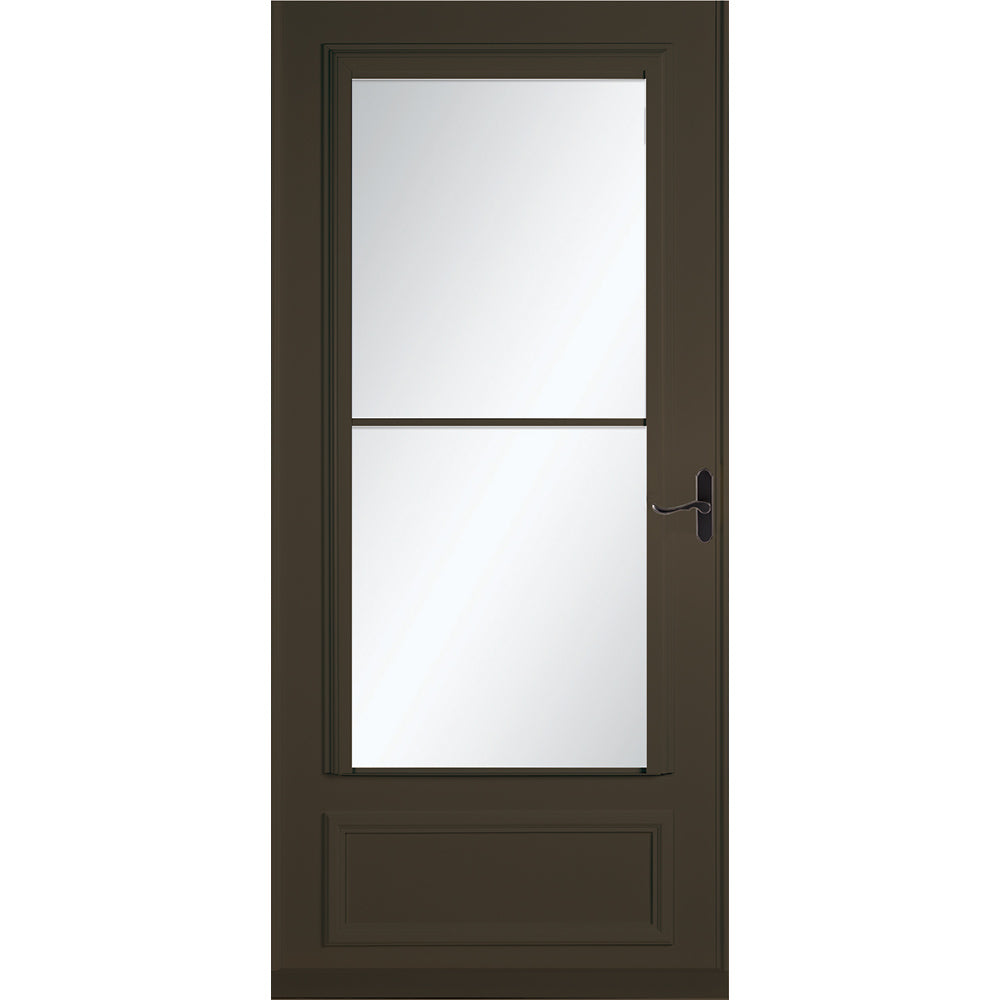 LARSON Savannah 36-in x 81-in Brown Mid-view Retractable Screen Wood Core Storm Door with Aged Bronze Handle