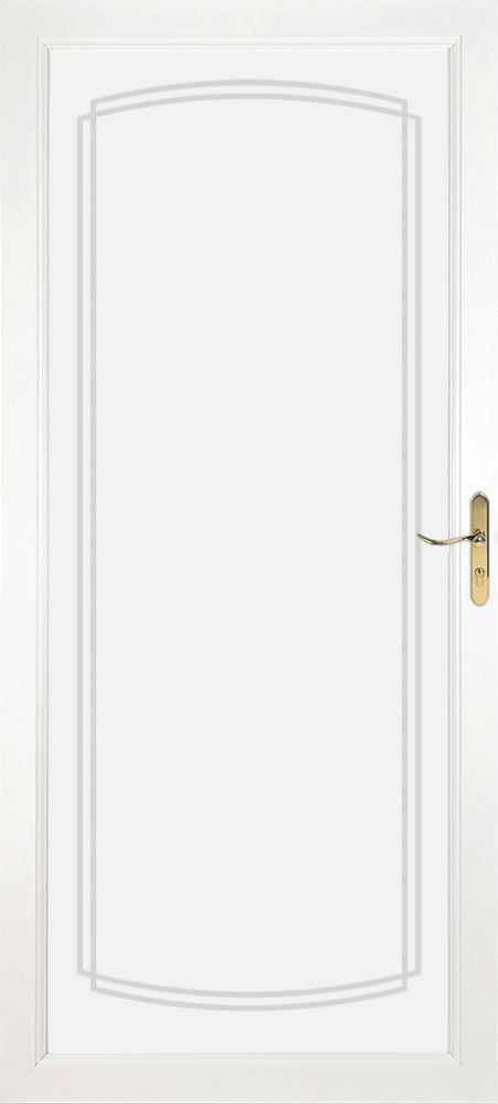 349 Series Fullview Storm Door with Decorative Glass and Brass Handle