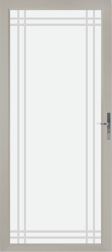 350 Series Fullview Storm Door with Decorative Glass and Brushed Nickel Handle